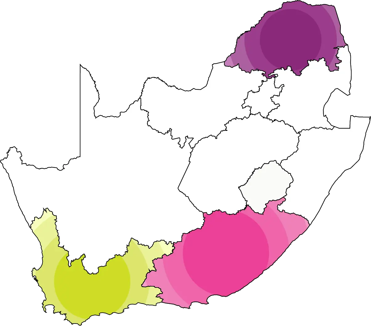 South African map showing Limpopo, Eastern Cape, and Western Cape as the provinces in which Funda Wande is most active.