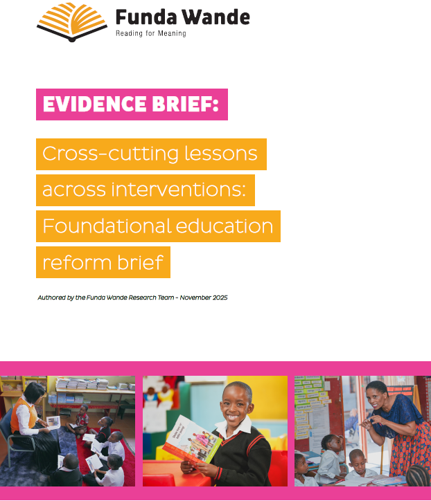 Foundational education reform brief cover that shows teachers i the classroom and learners actively learning.